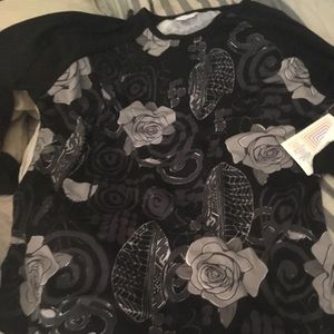 Lularoe xl Randy BNWT black grey white roses